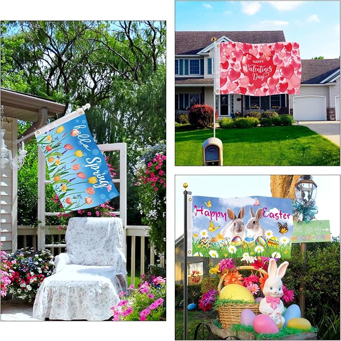 Seasonal Garden Flags Set of 12-3x5 ft Large Outdoor Yard Flags for All Seasons, Fall, Winter, Halloween, and Christmas - Holiday House and Garden Flags for Outside Decor
