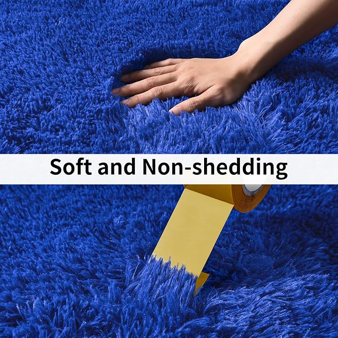 9x12 Large Fluffy Area Rugs for Living Room, Royal Blue | Upgrade Non-slip, Washable, Flame Resistant, High Pile Big 9 x 12 Shag Rug Plush Carpet for Bedroom Kids Room Dorm Home Decor