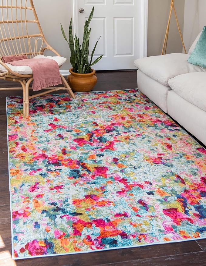 Unique Loom Chromatic Collection Area Rug - Champagne (4' 1" x 6' 1" Rectangle, Multi/ Blue)