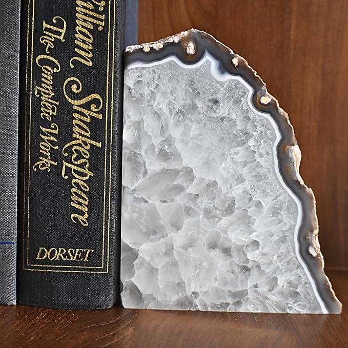 Nature's Decorations Natural Agate Bookends - A-Quality XL Heavy Duty Geode, Earth Tone & Neutral Shelf Decor, Crystal Gift, 1 Pair (6-8 lbs)