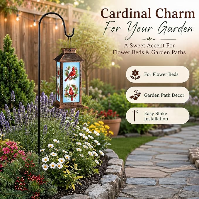 Solar Lanterns for Garden Decor, Waterproof Design Solar LED Hanging Lights for Yard, Patio, Lawn, and Porch, Gifts for Mom, Grandma(Floral Hoop)