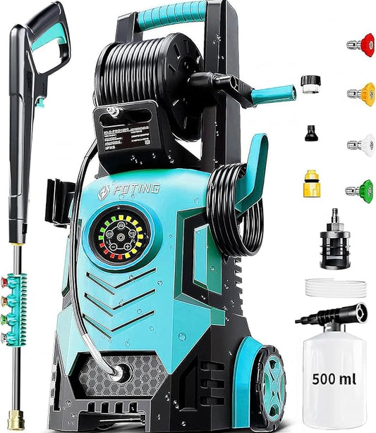 2026New Pressure Power Washer 5000PSI with Adjustable Touch Screen 8 Level, 34" Tall, 4 Quick Connect Nozzles,Inlet Hose&Filter&500mlFoam Cannon for Cars/Fences/Driveways/Home Cleaning (Blue)