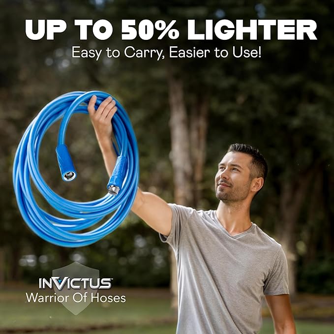 INVICTUS Garden Hose 50Ft x 5/8 in. Sprayer Nozzle Included, 2-Layer Heavy Duty Drinking RV Water Hose 50 Ft, Flexible, Lightweight, NON Expandable, Kink Resistant, Easy Connect Fittings