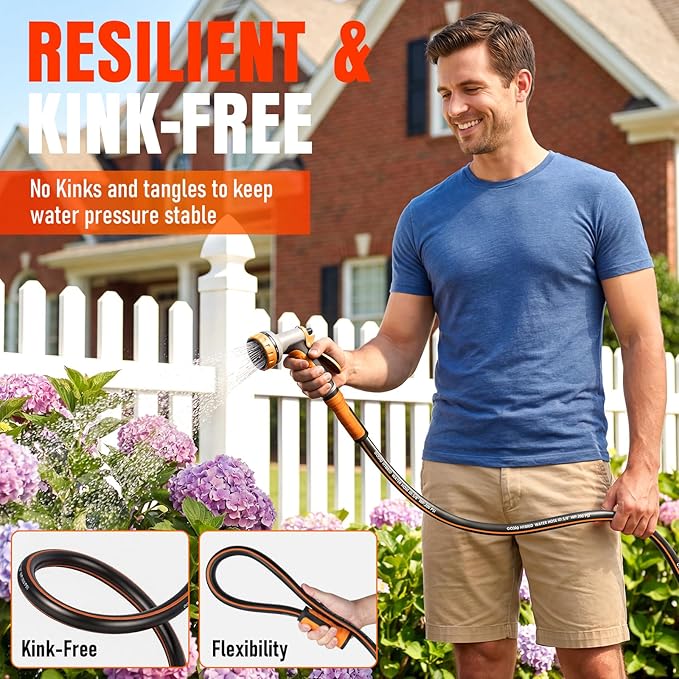 Garden Hose 35 ft x 5/8", Heavy Duty Water Hose, Flexible and Durable, Kink Resistant Lightweight Hybrid Hose, Leakproof Yard Hose with Male to Female Fittings
