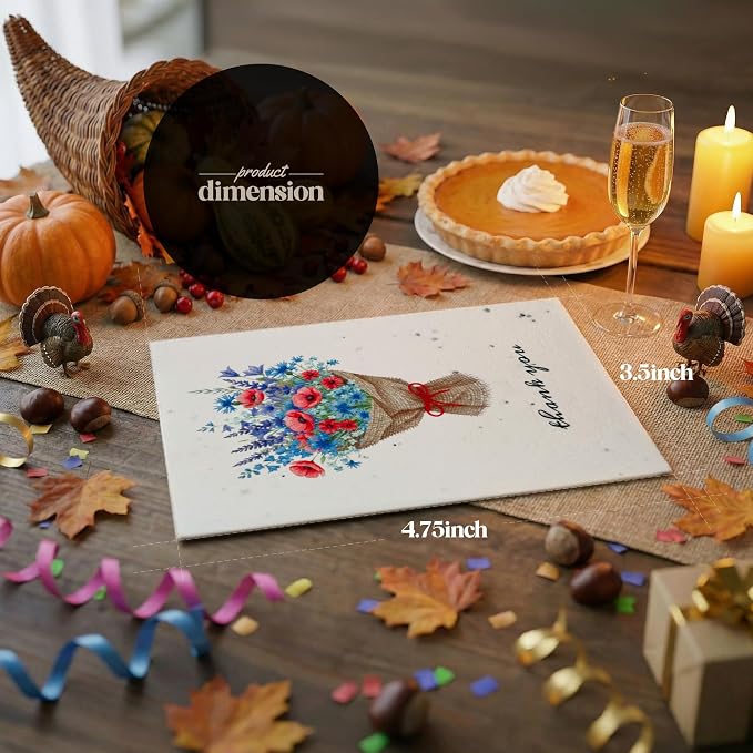 Thank You Cards – 5 Sets of Gift Cards with White Envelope Each, Embedded with Wildflower Seeds, Plantable and Writable Greeting Cards for Weddings, Baby Showers, Teachers, Friends, Business, and Everyday Gratitude