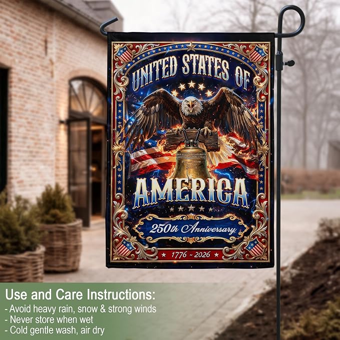 250 Year American Anniversary Flag, 250th Anniversary Patriotic Design, Banner Commemorative Outside Decoration, 250 Years Of Freedom Flag, Garden Flags For Outside 3 (12x18 Inch)