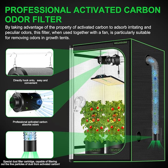 6" Air Carbon Filter Smelliness Control with Australia Virgin Charcoal, Odor Removal Carbon Filter for Grow Tent, Inline Fan, Hydroponics, Pre-Filter Included, Insulated Flange 6" x 12"