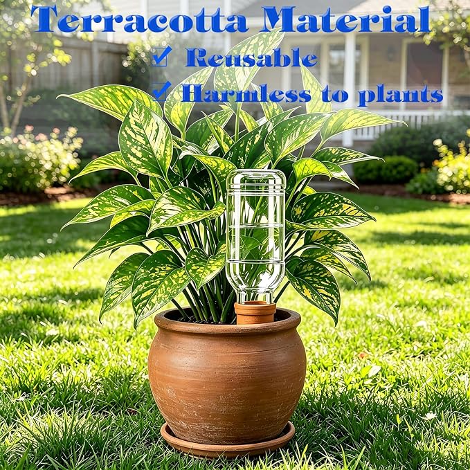 Terracotta Plant Watering Devices, Outdoor Indoor Plant Self Waterer Spikes | 6pcs Self Watering Planter Insert for Garden Potted Plant, Large Automatic Plant Watering Stakes Bulb for Vacation Plant Care