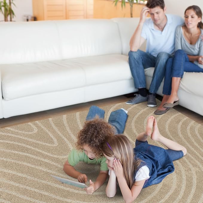 LUXE WEAVERS Modern Geometric Wave Beige 4x6 Area Rug