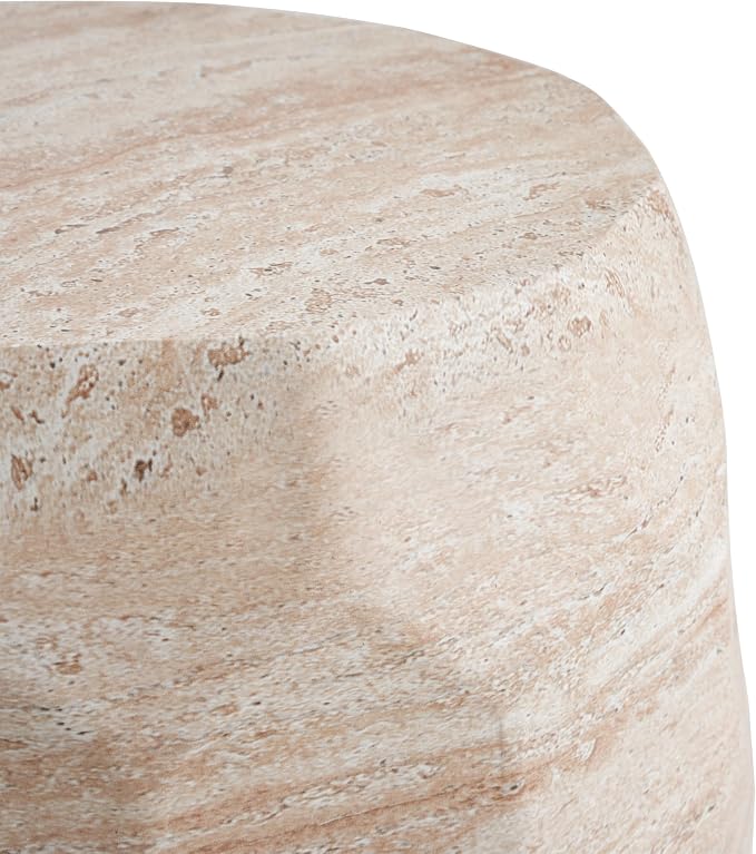 Christopher Knight Home Jaym 18.25" H Indoor Outdoor Accent Side Table, Patio Decorative End Table, Polygon Lightweight Concrete Garden Stool for Patio Balcony & Garden Decor, Travertine