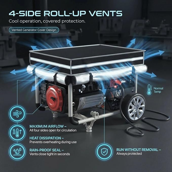 [New Upgraded]Generator Covers While Running, 28"L x 20"W x 20"H Heavy Duty Waterproof Generator Covers for Outside, Compatible with 3000W-5000W Generator, Black