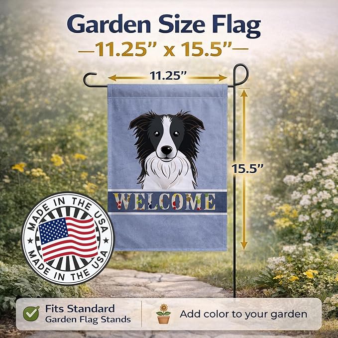 Caroline's Treasures BB1427GF Border Collie Welcome Garden Flag, Blue Mailbox Flag Decorative Yard Flag Banner Outside Patio Artwork Yard Flower Beds, Garden Size, Multicolor