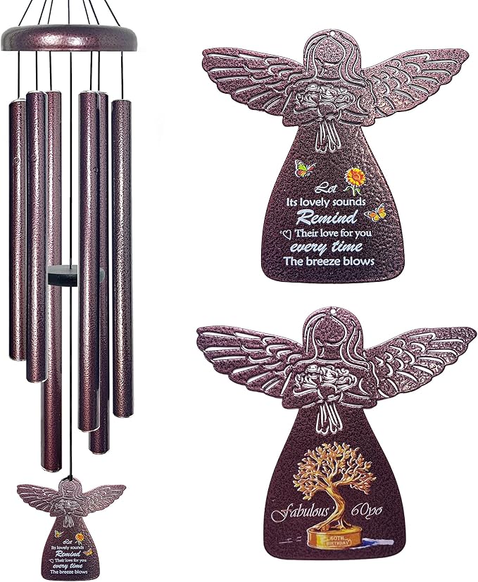60th Birthday Gifts for Women or Men, 32" Angel Aluminum Wind Chimes for Outside with Harmony Tone, Memorable 60th Birthday Gift for Mom, Unique Wind Chimes for Garden, Patios and Backyard Decor