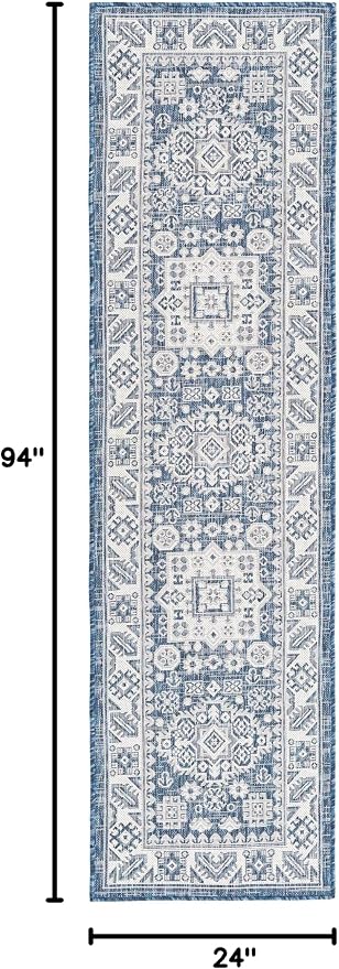 Unique Loom Outdoor Aztec Collection Area Rug - Chalca (2' x 7' 10" Runner, Blue/ Ivory)