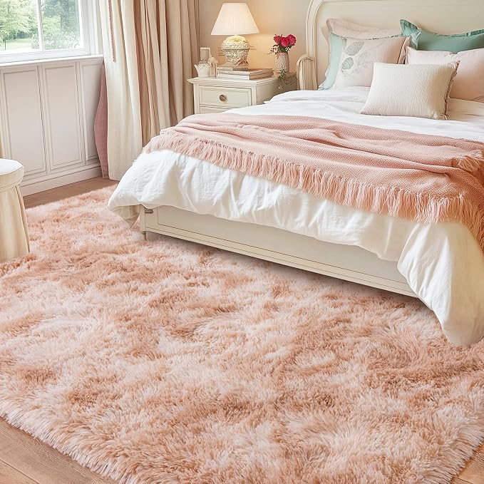 Large Area Rugs 9x12 Living Room, Ultra Fluffy Fuzzy Shag Rug for Bedroom, Modern Plush Soft High Pile Upgrade Non-Slip Carpet for Kids Girls and Boys Room Dorms Decor, Tie-Dyed Beige