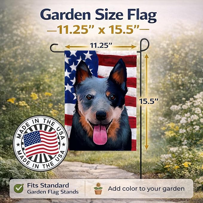 Caroline's Treasures CK6410GF Australian Cattle Dog American Flag Garden Flag Mailbox Flag Decorative Yard Flag Banner Outside Patio Artwork Yard Flower Beds, Garden Size, Multicolor