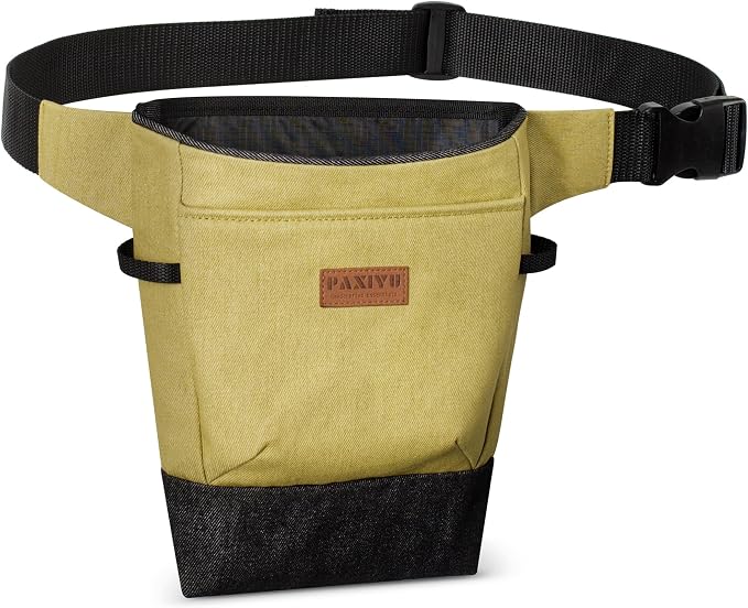 Garden Tool Belt for Women & Men, Lemon Lime Denim Garden Apron with Structured Opening, 2 Large Pockets + 2 Inner Pockets, Wide Belt Tool Pouch for Gardening, Florist & Craft