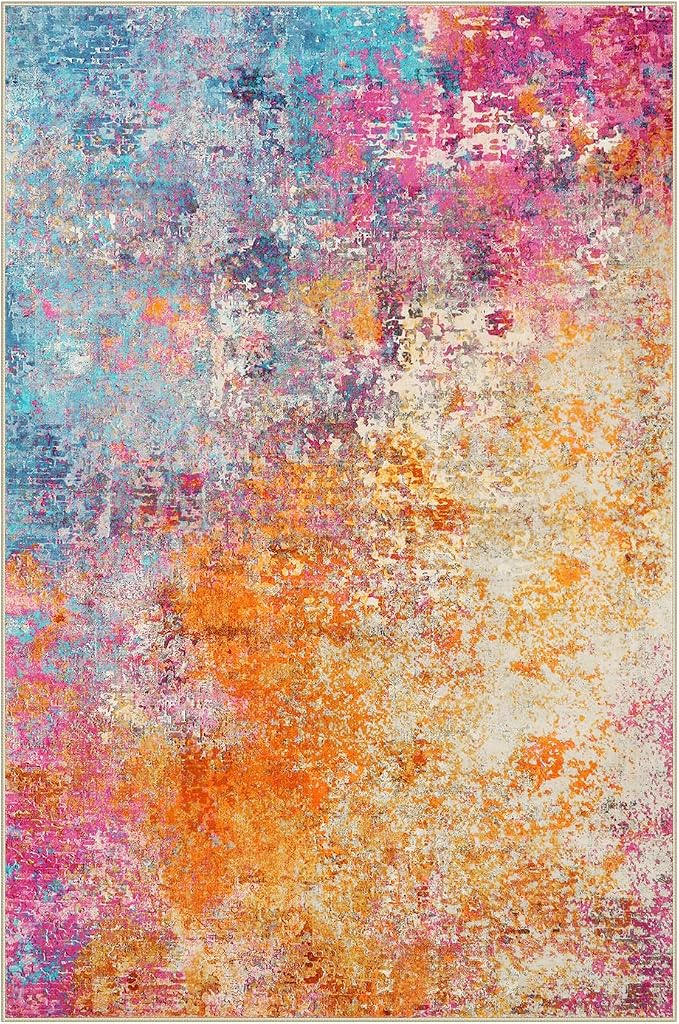 Lahome Modern Abstract Washable 6x9 Area Rugs for Living Room, Colorful Soft Bedroom Rug for Girls Kids Non Slip Stain Resistance, Large Accent Carpet for Kitchen Dining Room Dorm