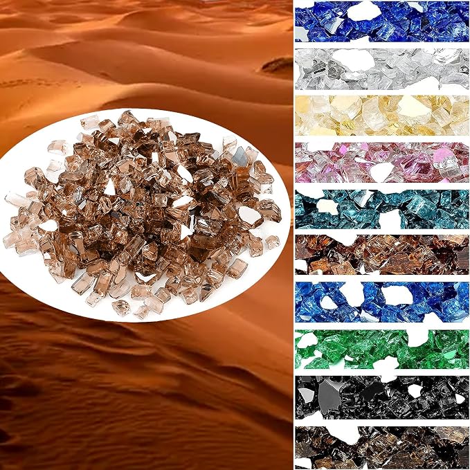 Onlyfire 10 lbs Fire Glass Rocks 1/2 Inch, Reflective Tempered Glass for Propane Fire Pit & Gas Fireplace, High Luster Firepit Glass Stones for Fire Table, Copper (Multicolor Options Available)