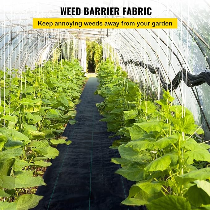 Happybuy 6x300ft Premium Weed Barrier Landscape Fabric Heavy Duty 2.4OZ, Woven Weed Control Fabric, High Permeability Good for Flower Bed, Geotextile Fabric Underlayment, Driveway Fabric Ground Cover | Durable PP Fabric,Weed Control & Soil Improve
