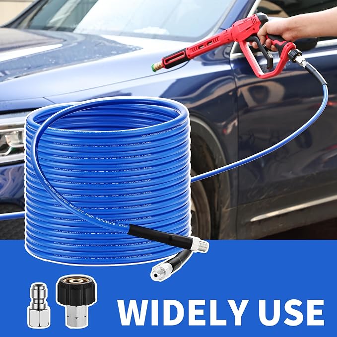 Selkie Pressure Washer Sewer Jetter Kit - 100Ft X1/4" Hydro Drain Jetter Cleaner Hose, Corner, Rotating and Button Nose Sewer Jetting Nozzle Waterproof Tape,Orifice 4.0 4.5,1/4 Inch NPT,5800 PSI