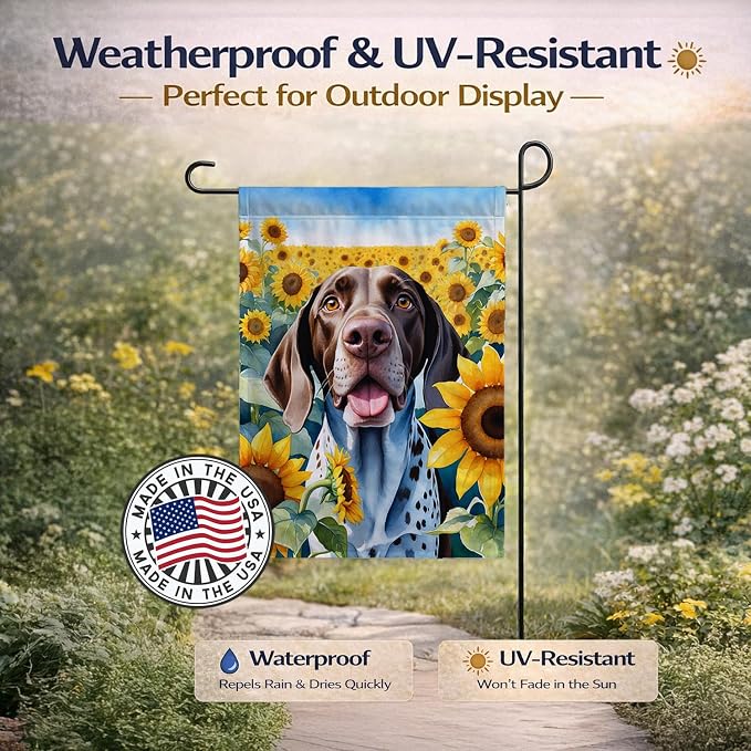 Caroline's Treasures DAC6085GF German Shorthaired Pointer in Sunflowers Garden Flag Mailbox Flag Decorative Yard Flag Banner Outside Patio Artwork Yard Flower Beds, Garden Size, Multicolor