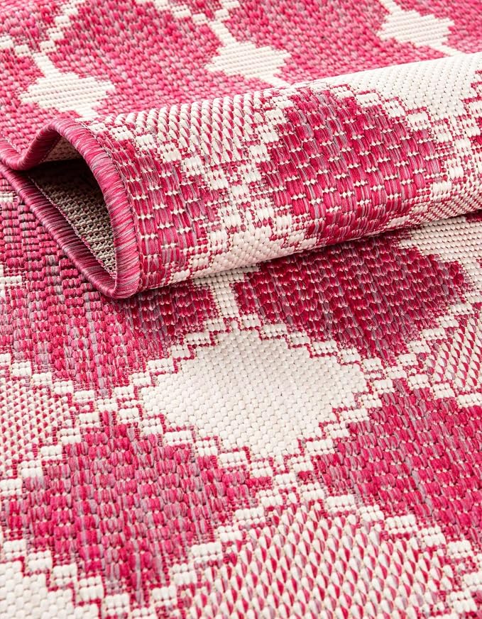 Unique Loom Outdoor Trellis Collection Area Rug - Traliccio (9' x 12' 2" Rectangle, Magenta/ Ivory)