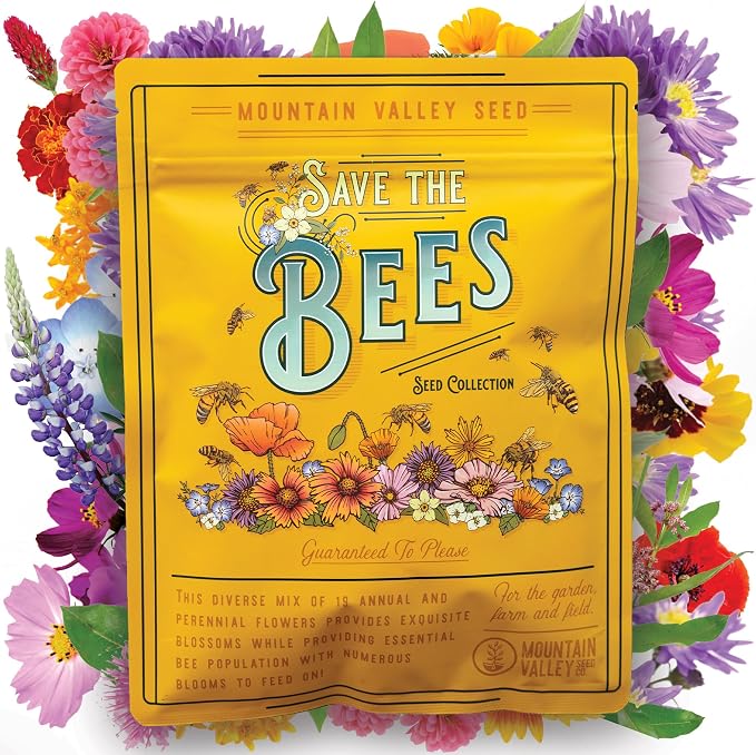 Mountain Valley Seed Co Wildflower Seed 2 Oz. 80,000+ Seeds – Save the Bees | Mix with 19 Non-GMO Varieties – Bee Friendly & Pollinator Wildflower Seed for Planting