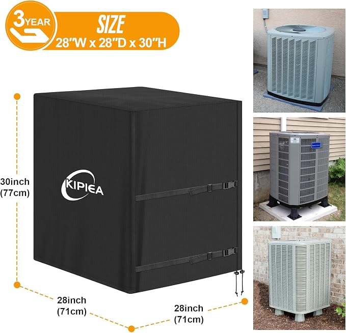 Kipiea Heavy Duty Air Conditioner Cover for Outside Units, Windproof, Anti-UV, Tear & Fade Resistant AC Cover for Winter (28" W x 28" D x 30" H)