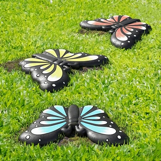 Landical 3 Pcs Butterfly Stepping Stone Resin Garden Stepping Stones Butterfly Outdoor Decorative Stones for Garden Lawn Walkway Pathway Decorations, 9.84 x 7.28 Inch