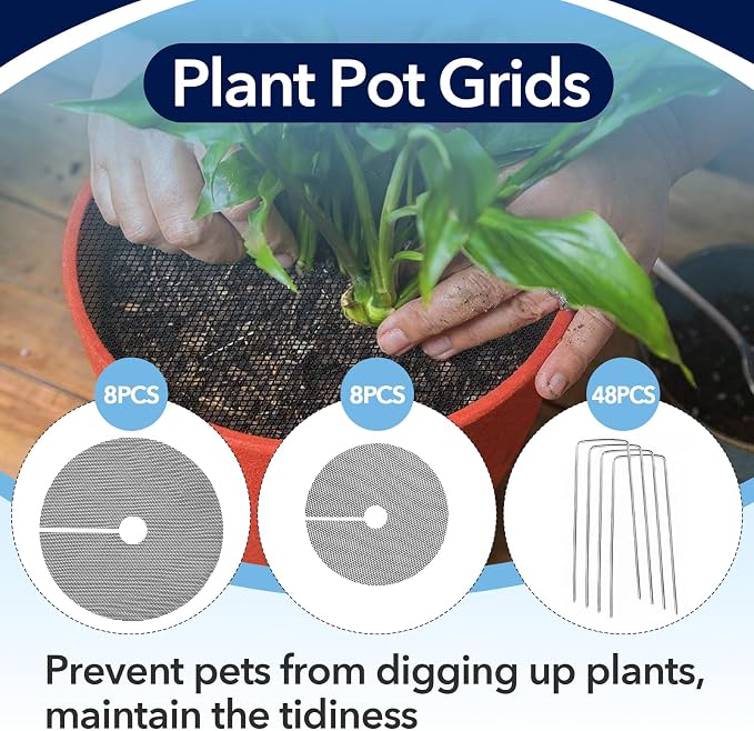 16PCS 15.7 Inch Plant Pot Grids and 11.8 Inch Plant Pot Grids Includes 48 Ground Stakes, Plant Pot Soil Cover Protectors from Animals
