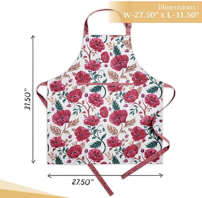 Maison d' Hermine Aprons for women with Pocket 100% Cotton (27.50"x31.50") | Adjustable Neck Strap & long ties Apron Men Chef Wedding Cooking Gardening Server Maid