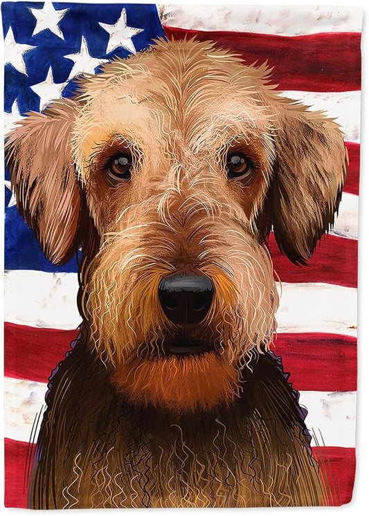 Caroline's Treasures CK6385CHF Airedale Terrier American Flag House Flag Large Porch Sleeve Pole Decorative Outside Yard Banner Artwork Wall Hanging, Polyester, House Size, Multicolor