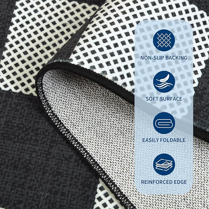 GarveeHome Checkered Black and White 2x3 Washable Rug Low-Pile Door Mat | Small Black and White Soft Stain Resistant Rug for Entryway Bedroom Bathroom Kitchen Non-Slip TPE Backing