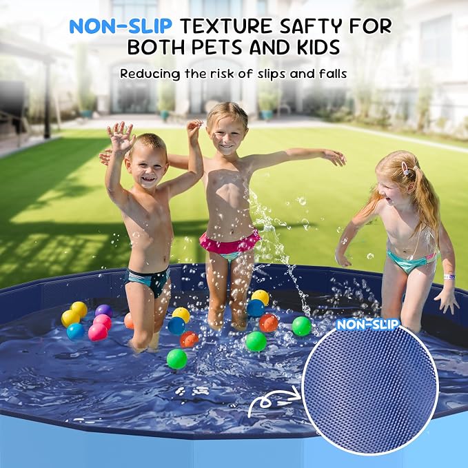 97'' Foldable Dog Pool, Kiddie Pool, Plastic Non-Slip Kids Pools, Heavy Duty Dog Pad for Large Dogs, Oversized Pet Dogs Bathtub, Indoor and Outdoor Kids Pet Wading Pools