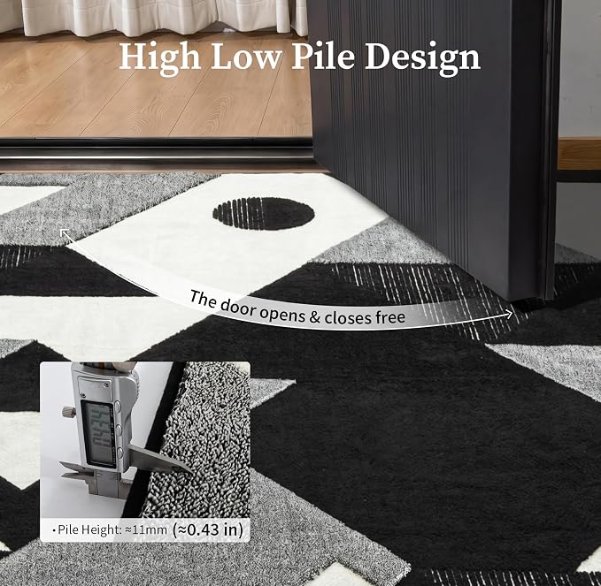 8x10 Black and White Modern Geometric Patchwork Washable Area Rug | Stain-resistant Low-pile Black and Grey Large Carpet, Non Slip Geometric Rug for Living Room Dining Room and Bedroom Floors