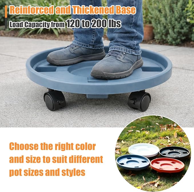 4-pack 17.3" Extra-large Plant Caddy with Wheels Plastic Plant Dolly with Locking Caster Flower Pot Mover Rollers Wheeled Rolling Plant Stands Round Plant Saucer Indoor Outdoor Base Coasters Gray
