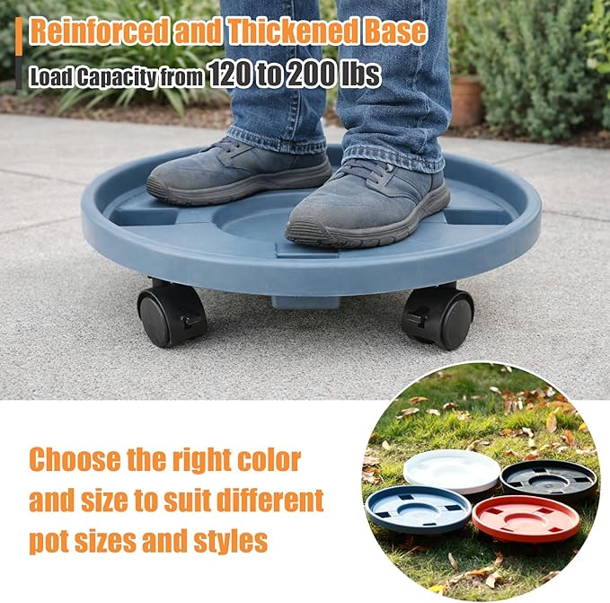 Party Zealot 5-Pack 13" Large Plant Caddy with Wheels Plastic Plant Dolly with Caster Flower Pot Mover Rollers Wheeled Rolling Plant Stands Round Plant Saucer Indoor Outdoor Base Coasters, Gray
