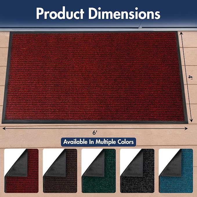 Notrax 109 Industrial Door Mat, 4' x 6' Large Entrance Mat, Heavy Duty Commercial Rugs for Entryway, Welcome Lobbies, Garage, and Mudroom, Made in the USA, Red, Brush Step 109S0046RB
