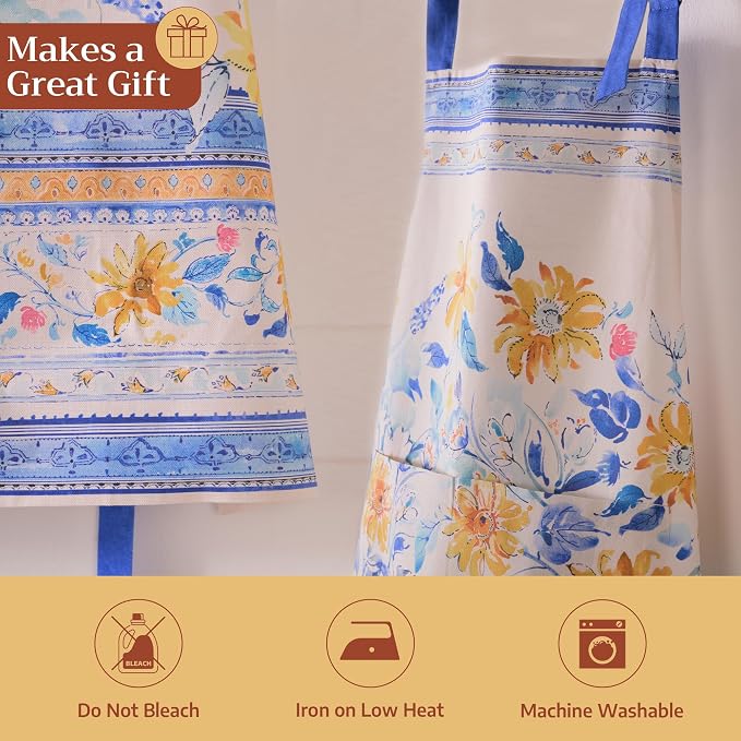 Maison d' Hermine Aprons for women with Pocket 100% Cotton (27.50"x31.50") | Adjustable Neck Strap & long ties Apron Men Chef Wedding Cooking Gardening Server Maid