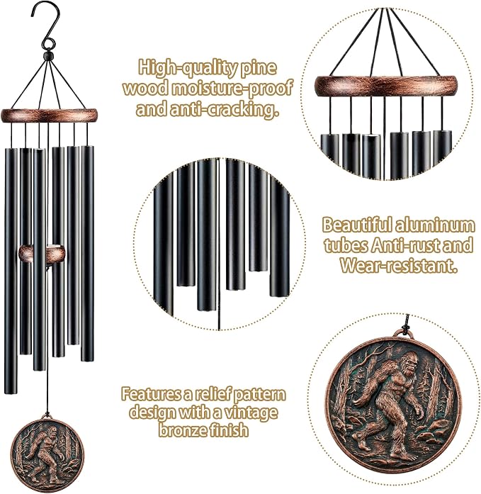 Fathers Day Bigfoot Sasquatch Gifts, Deep Tone Wind Chimes for Outside, 3D Embossed Sasquatch Design Windchime for Garden Patio Porch Yard Décor