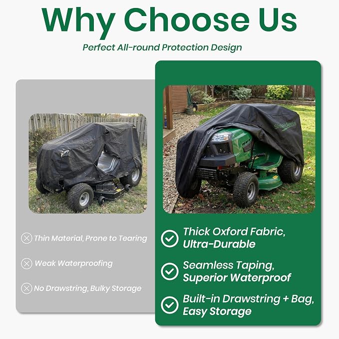 Riding Lawn Mower Cover - Heavy Duty 600D Oxford Waterproof Lawn Mower Cover for All-Weather Outdoor Storage, Fits John Deere, Greenworks, EGO, Toro, Craftsman, Husqvarna, Honda & More