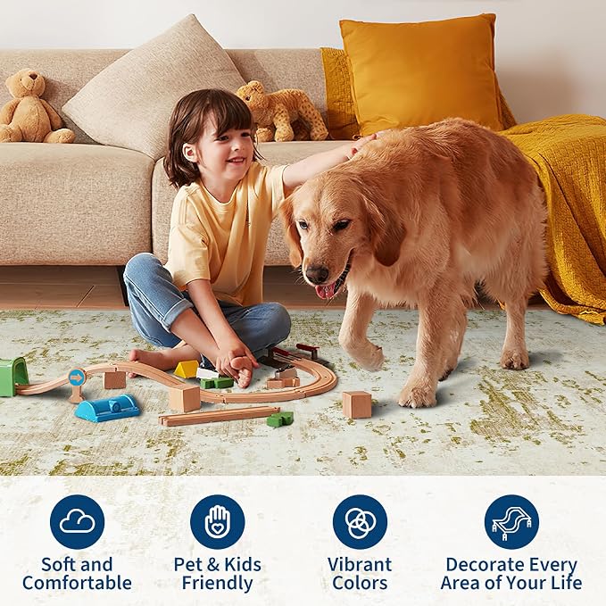 ROYHOME Modern Abstract 2x10 Runner Rug Washable Non Slip Stain Resistant Rug for Hallway Kitchen Bedroom Non Shedding Low Pile Indoor Floor Cover,Golden Grey