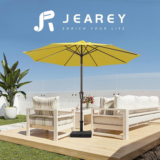 JEAREY 10FT Outdoor Patio Umbrella Outdoor Table Umbrella with Push Button Tilt and Crank, Market Umbrella 8 Sturdy Ribs UV Protection Waterproof for Pool, Garden (Yellow)