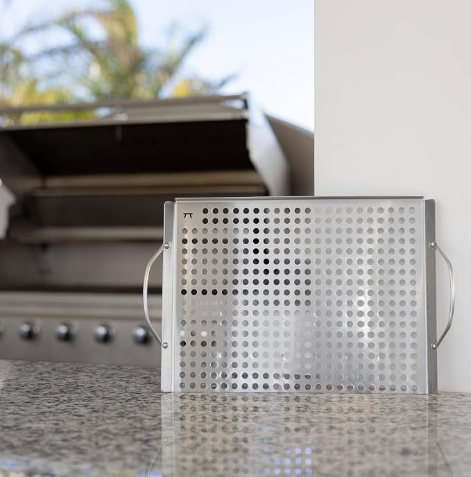 Outset 76632 Stainless Steel Grill Topper Grid, 11"x17" BBQ Tray | Stainless Steel Grill Topper | BBQ Veggie Grill Tray | Easy to Carry | Seafood Grill Tray With Holes | Infuses Flavor