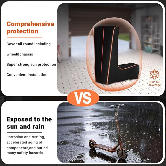 Electric Scooter Cover, 360° Full Coverage, 61" L x 30" W x 53" H | Universal Outdoor Waterproof E-Scooter Storage Cover, Dustproof Sun Protection, Fit 800W to 6000W E-Scooters, All Season