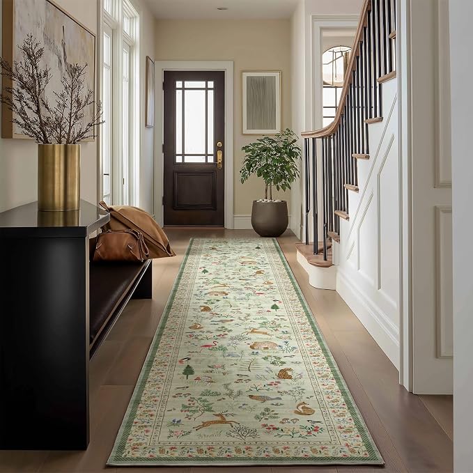 Machine Washable Kitchen Runner Rug: 2'x10' Hallway Runner Non Slip Low Pile Stain Resistant Soft Carpet Runners Rug for Entryway Hallway Kitchen Laundry Room Beside Farmhouse
