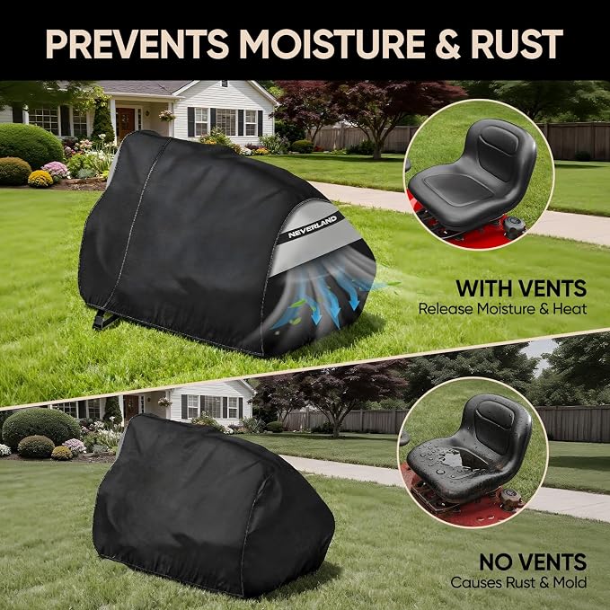 NEVERLAND Riding Lawn Mower Cover - Lawn Tractor Cover with Drawstring & Storage Bag, Fits Decks up to 54", 600D, Handles and Dual Air Vents
