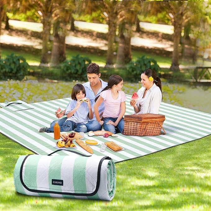 ZUBOND Picnic Blanket 80''x100'', Waterproof Sandproof Beach Outdoor Camping Mat Extra Large Foldable Gingham Big Travel Essential Accessories Gift Park Patio Lawn Garden Grass Ground Music Festival