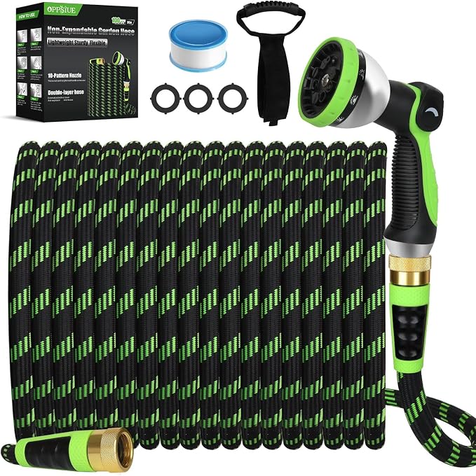 Garden Hose Non-Expanding 100ft, Flexible Water Hose with 10 Function Spray Nozzle, Lightweight, Kink Free,Leak Proof Water Hose for Outdoor,Yard, Lawn, Car Wash, Pet,RV (100FT)